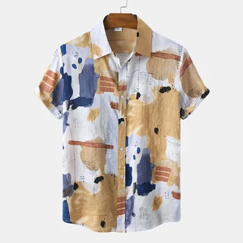  Erkek Giyim 2022 Yaz Yeni Kontrast Renk Kısa Kollu erkek Gömlek Casual Moda Yaka Büyük Boy Camisas Para Hombre