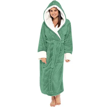  Kış sıcak Flanel Bornoz Kadın Kapşonlu Gevşek Termal Uzun bornoz Kimono Sabahlık Pijama İç Çamaşırı Gecelik