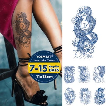  Mavi Mürekkep Suyu Su Geçirmez Geçici Dövme Etiket Ejderha Güzellik Çiçek Glitter Transferi Vücut Sanatı Sahte Dövmeler Erkekler Kadınlar Kalıcı