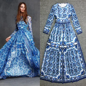  Bahar ve yaz klasik mavi ve beyaz porselen el-boyalı çiçek serisi dijital baskı kumaş el yapımı DIY dikiş elbise