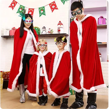  2023 Noel Santa Pelerin Cosplay Santa Kırmızı Kadife Kapüşonlu Pelerin Noel Yetişkin Bayan Çocuk Kız Cosplay Kostüm Karnaval Parti Clubwear