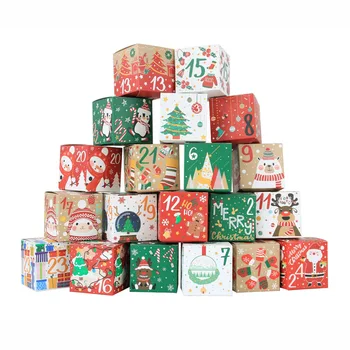  24 Adet Noel Advent Takvimi Hediye Kutuları Kraft Kağıt Şeker Kurabiye Kutusu Çocuklar Yeni Yıl Partisi Hediye İyilik Navidad 2022 Noel Dekor