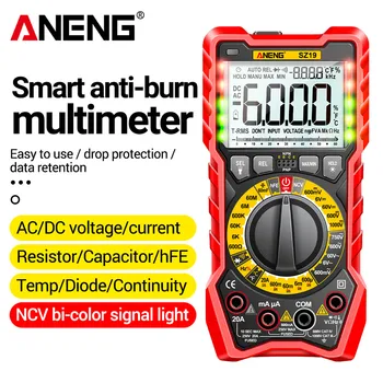  ANENG SZ19 6000 Sayımlar Dijital Multimetre True RMS AC / DC Gerilim Akım Ölçer Ohm Hz Kapasite NCV Dedektörü Analog Test Cihazı