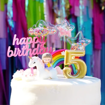  Gökkuşağı caketopper Unicorn kek topper Bulut kek bayrakları Doğum Günü partisi dekorasyon Çocuklar DIY kek Veya Düğün tatlı masa süsü