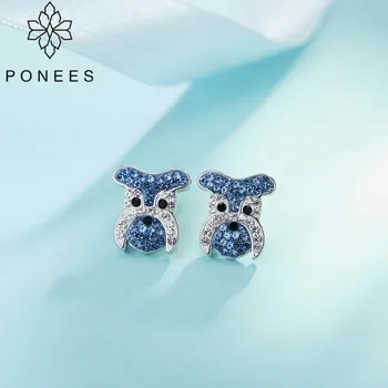 PONEES 2019 Yeni Moda Açacağı Kristal Sevimli Schnauzer Köpek Saplama Küpe Kadınlar İçin hayvan figürlü mücevherat Ücretsiz Kargo