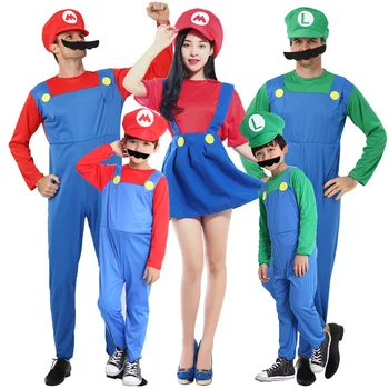  Cosplay Oyunu Anime Kostümleri Set Elbise Çocuk Çocuk Yetişkin Zentai Parti Fantasia Süper Mari Luigi Bros Cosplay Giysi Tulum