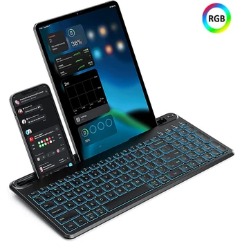 SeenDa Çok Cihaz Bluetooth Arkadan Aydınlatmalı Klavye tablet telefon Kablosuz İşıklı Şarj Edilebilir Klavye Sayı Pad ile