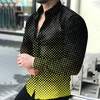  2022 Erkekler Uzun Kollu Gömlek Nokta Yaka Tek Göğüslü Yaz Sonbahar Giyim Üstleri Moda 3D Baskı Slim Fit Vetement Homme