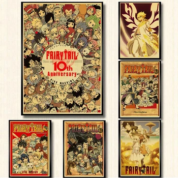  Anime Peri Kuyruk Posterler Kraft Kağıt Baskılar duvar çıkartmaları Dekorasyon Ev Vintage Tarzı Odası Ev Çocuk Hediye Dekor Boyama