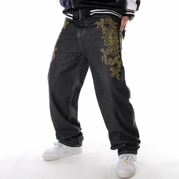  Gevşek nakış kanatları düz kot Kot pantolon erkek hip-hop kot Erkek hip hop streetwear uzun kovboy pantolon büyük boy