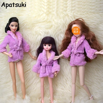  Bebek Aksesuarları Mor Peluş Bornoz Barbie Banyo Kış Pijama Uyku Tulumu günlük kıyafetler İçin barbie bebek Evi Oyuncak