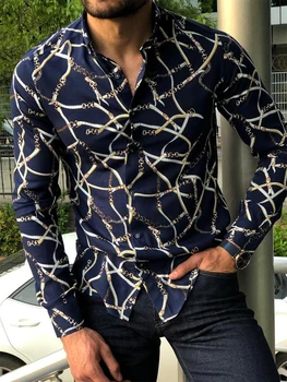  Yeni Genç Giyim Dijital HD Baskı Yaka Tek Göğüslü Üst Hırka Balo Rahat Lüks Yüksek Kaliteli erkek Gömlek S-4XL