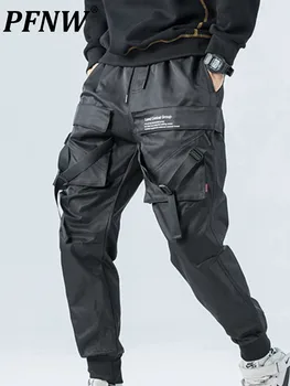  PFNW Koyu Tarzı Kargo pantolon erkek Techwear Yüksek Sokak Trend Streetwear Sonbahar Siyah Cep Joggers İnce Kalem Pantolon Erkek