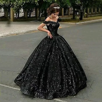  Glitter Siyah Abiye giyim Uzun 2023 Lace Up Robe De Soiree Kapalı Omuz Sequins Balo Kadın Elbiseler Seksi Vestidos De Noite