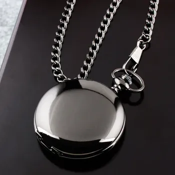  Retro Siyah Moda Gümüş Pürüzsüz Steampunk Kuvars cep saati Paslanmaz Çelik Kolye 30CM Zincir Erkekler Kadınlar için relogio