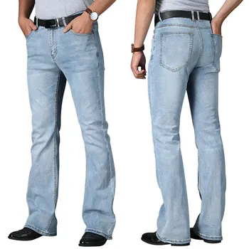  Büyük Alevlendi Kot Erkekler İçin Çizme Kesim Kot Pantolon Yüksek Bel Bacak Gevşek Esneklik İş Rahat Erkek moda ışık Mavi Pantolon