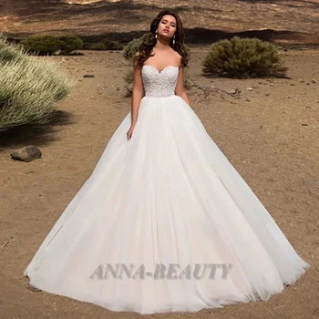  ANNA Prenses Straplez düğün elbisesi 2022 Aplikler Tül Balo Kadınlar İçin Basit Vestido De Casamento Kişiselleştirilmiş