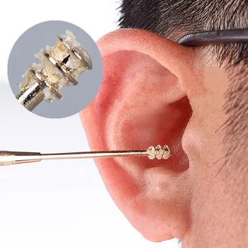  1 ADET Çift uçlu Paslanmaz Çelik Spiral kulak temizleme çubuğu Kaşık Kulak Wax Temizleme Temizleyici Kulak Aracı Çok fonksiyonlu Taşınabilir