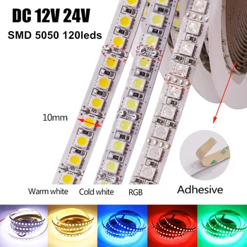  DC 12 V 24 V LED şerit 120 LEDs / m SMD 5050 RGB beyaz sıcak beyaz esnek bant LED halat şerit ışık lambası 5 m