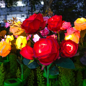  Yapay çiçekler Gül Açık Güneş LED Peyzaj Sokak Lambası Su Geçirmez Sensör Anahtarı Sundurma Dekor Anıt Mezarlık Dekor