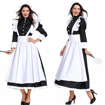  Siyah Beyaz Çikolata Garson Setleri Fransız Hizmetçi Kostümü Kadın Erkek uzun elbise Tatlı Lolita Cadılar Bayramı Cosplay