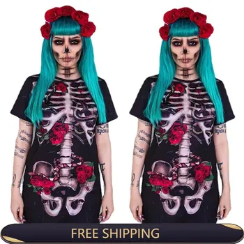  Cadılar bayramı Korku İskelet Gül Elbise Zombi Hayalet gelin Kostüm Yetişkin Kadınlar İçin Ölü Parti Karnaval Korkunç Kostüm