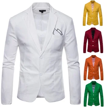 Erkek Blazer 2022 Yeni erkek Rahat 2 Düğme Pamuk ve Keten 9 Renk Geri Yarık Erkek Takım Elbise Ceket