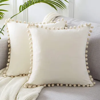  J Kadife Cushioncover pillowslip Topu ile Yumuşak Dekoratif Yastık Ev Dekor koltuk takımı Yatak Odası Yastık Kılıfı Mavi Pembe Yastık