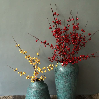  Yapay berry meyve şube plantas artificiales Ev dekorasyon kırmızı meyveler için ev Noel ağacı dekorasyon noel hediyesi