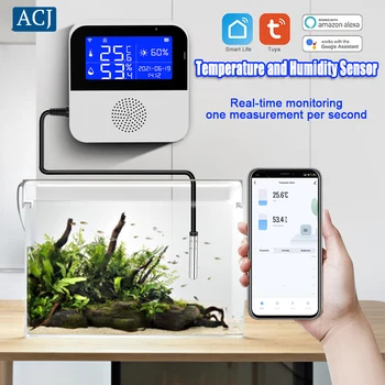  Tuya WİFİ Sıcaklık Nem Sensörü lcd ekran Akıllı Ev veya Bitki Büyümesi İçin Yüksek Hassasiyetli Su Sıcaklık Hattı İle