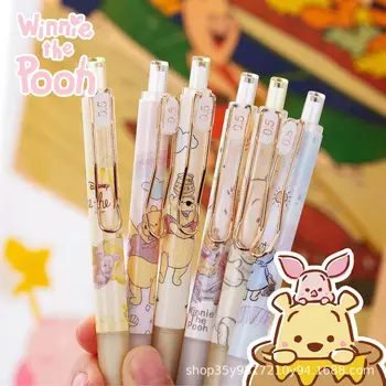  6 ADET Disney Winnie the Pooh sınırlı basın kalem 0.5 siyah test çabuk kuruyan jel kalem sevimli imza kalem ofis tükenmez kalem hediye