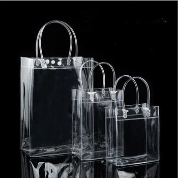  10 adet PVC plastik hediye kulplu çanta plastik şarap ambalaj poşetleri şeffaf çanta parti iyilik çanta Moda PP Çanta Düğmesi İle