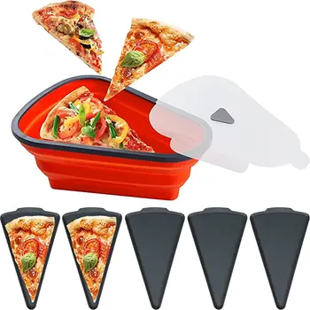  Silikon Pizza Saklama Kabı Yeniden Kullanılabilir Pizza Kabı 5 Servis Tepsileri Ayarlanabilir Pizza Dilim Konteyner Mutfak Malzemeleri