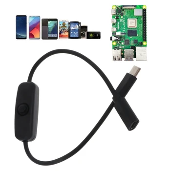  Güç Anahtarı Kablosu Ahududu Pi için 4B Güç Kaynağı, USB Tip C Erkek C Tipi Dişi Uzatma Kablosu ile ON / Off Düğmesi E8BE