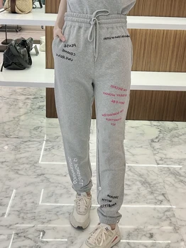  Kürek Ayna Mektup İşlemeli İpli Düz Pantolon Kadın 2022 Casual Retro Klasik Streetwear