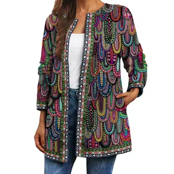  Palto Kadınlar için Kelebek Baskı Retro Gevşek Etnik Renkli Vintage Hırka Ceket Bahar sonbahar ceketi