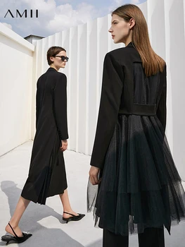 Amii Minimalizm Blazers Kadınlar İçin Zarif Mont Ofis Bayan Örgü Uzun Ceketler Siyah Takım Elbise Rahat Düzensiz Kadın Blazer 12170358