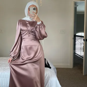  Saten Müslüman Kadın Elbise Abiye kadın Uzun Müslüman Elbise Abaya Kadın Dubai Lüks Fas Kaftan Akşam Ramazan