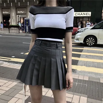  Kadınlar Yüksek Bel Pilili Etek y2k Yaz Rahat Kawaii A-line Ekose siyah tenis Japon okul üniforması Mini Etekler kızlar için