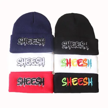  Sheesh %100 % Pamuk Mektup Sıcak Kış Kayak Bere Hip Hop Örme Şapka Skullies Bere Unisex Moda Açık Rahat Şapkalar
