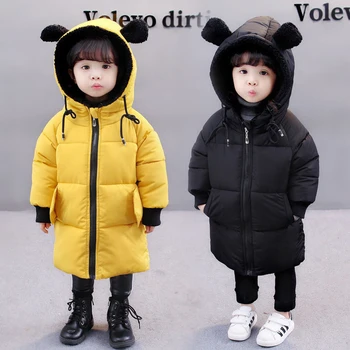  1 2 3 4 5 6 7 Yıl Bebek Çocuk Parkas Kış Sıcak Aşağı Ceket Kızlar İçin Ceket Uzun Kapşonlu çocuk Giyim Toddler Kız Giysileri