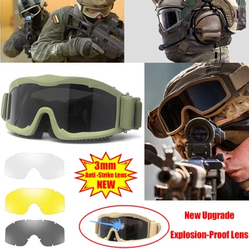  Yeni 3mm Lens Askeri Taktik Gözlük Rüzgar Geçirmez Toz Geçirmez Çekim Ordu Airsoft Paintball Gözlük CS Güvenli Koruma gözlükleri