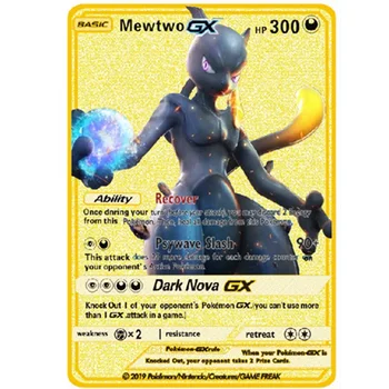  27 Stil Anime Pokemon PV İngilizce Altın Metal Mewtwo Eevee GX EX Vmax Oyunu Savaş Toplama Kartı çocuk Oyuncak doğum günü hediyesi