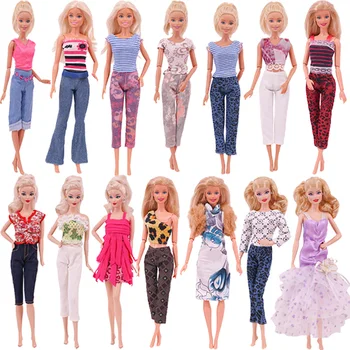  Şık Barbie oyuncak bebek giysileri Üstleri + Pantolon Günlük Rahat Giyim Bebek Aksesuarları Fit 11.8 İnç Barbie Bebek ve 1/6 BJD Blythe Bebek