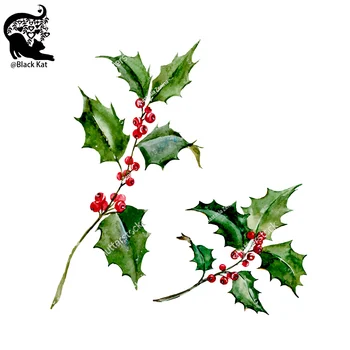  2 Adet Şanslı Yeşil Dalları Holly Meyve Yaprakları Kesme Ölür Noel Bitki Çiçek DIY Karalama Defteri Craft Metal Şablon Hediye Kartı İçin