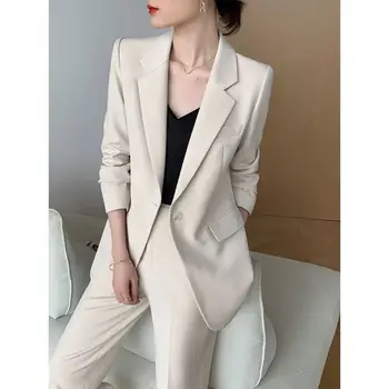  Kadın Moda Profesyonel Takım Elbise Ceket Pantolon İki parçalı 2023 İlkbahar Sonbahar High-end Kalite Casual Blazers + Düz pantolon seti