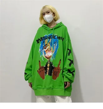  Yeşil Serin Kadın Özel Gotik Bayanlar Japonya Kpop Serin Vintage Basılı Hoodies Kore Streetwear Yeni Elbiseler Kızlar Yeni Üstleri 