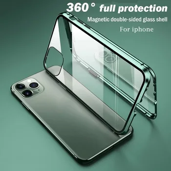  Manyetik Kılıf iPhone 14 13 12 11 Pro Max Metal Çift Taraflı Cam Kapak iPhone XR X XS Max 7 8 Artı SE 2020 360 Derece