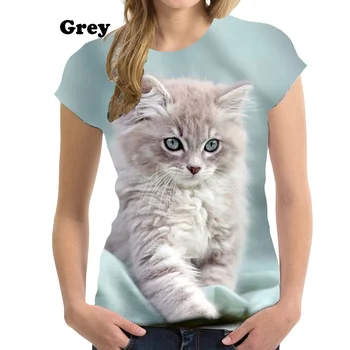  Kadın T-shirt Sevimli Kedi 3d Baskı Yaz Kız Kawaii Kadın T Shirt Çocuk Boyutu Büyük Boy Tees Tops 2022 Moda Bluzlar Camisetas