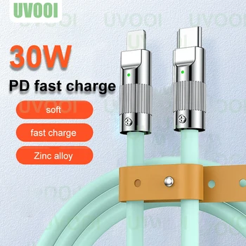  UVOOİ Silikon Hızlı şarj Kablosu USB C Yıldırım Kablosu Veri Kablosu iPhone 14 13 12 11 Pro Max Mini XS XR X SE 8 7 Artı